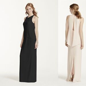 David’s Bridal Maxi Dress long open back matte crepe Black High Neck F15978